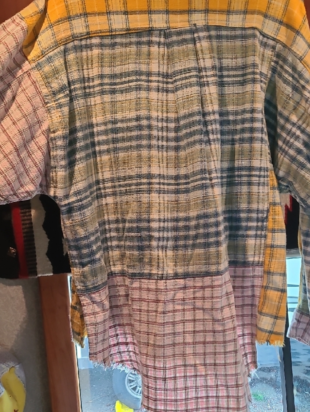 BDG Patchwork Plaid Button-Up Shirt in Yellow, Pink & Green - Picture 7 of 9
